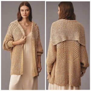NWT Maeve Neutral Oversized Collar Open Front Cardigan Sweater Size M